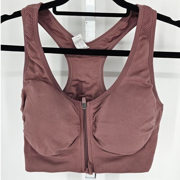 Velocity Womens Sz XL Front Zip Racerback Sports Bra Mauve Lightly Padded - Picture 1 of 3
